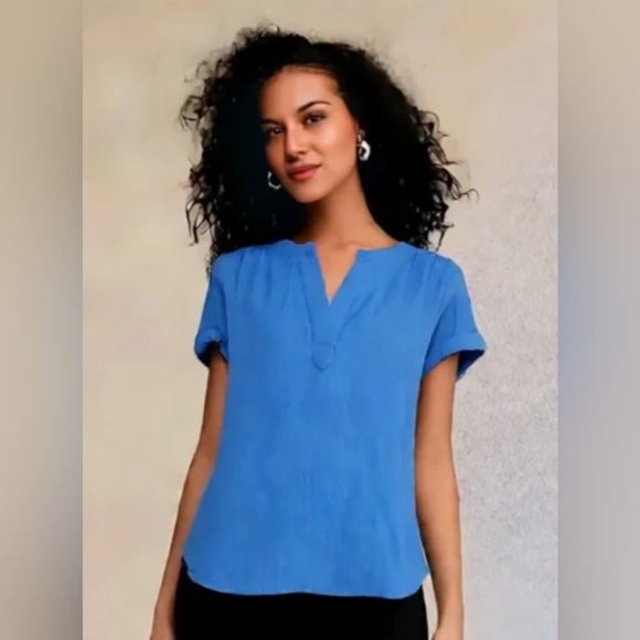 Anthony Tops - Anthony's Resort Chic Blue V-Neck Blouse